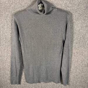 Y2K VTG 90s Cache Silk Long Sleeve Turtle Neck Fall Silver Shimer Sweater Sz M/L